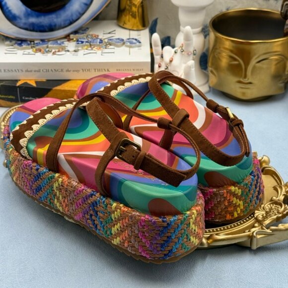 🆕 KURT GEIGER LONDON 🧿 NWOB Chelsea Flatform Sandal, Rainbow Raffia, Sz 37 US7 - Picture 14 of 16